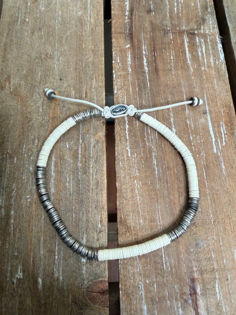 M.Cohen Malli Off White African Trade Bead & 925 Sterling Silver Bracelet